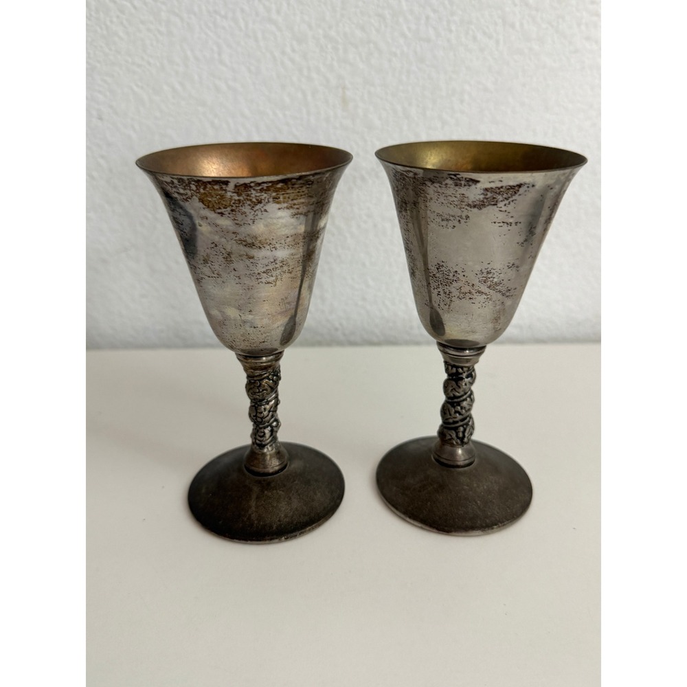 Valero Spain Vintage Silver Plated Goblets Set of 2 Floral Stem EPB Barware